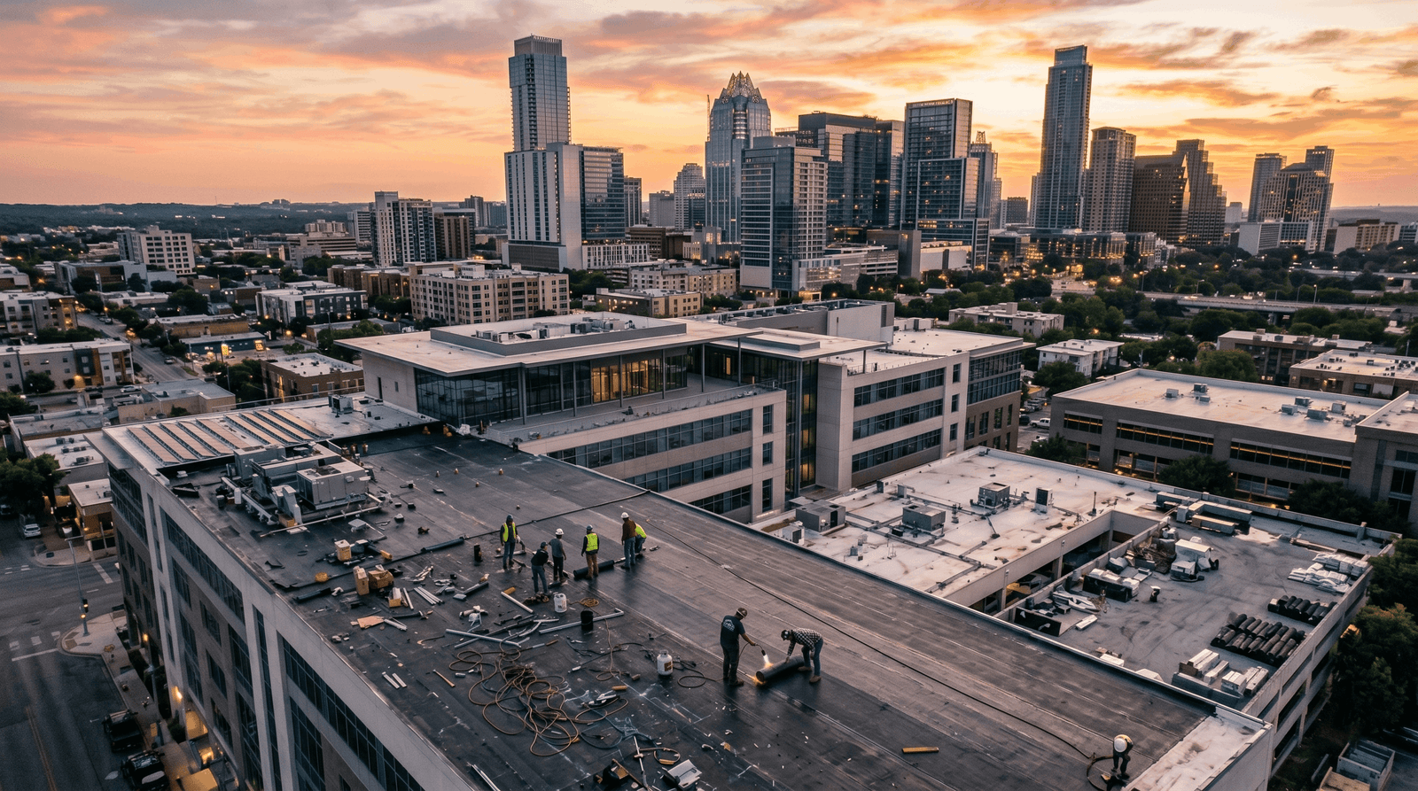 Commercial roofing Houston TX — Houston Roofing portfolio of flat, TPO, and metal commercial roofs across Harris County